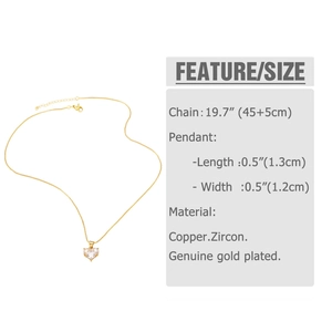 Detailed size specifications for heart pendant necklace with 19.7 inch chain length