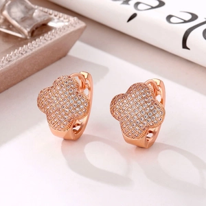 Four Leaf Clover Hoop Earrings Copper Gold Plated With Zircon Micro Pave Lucky Flower Jewelry For Women Elegant