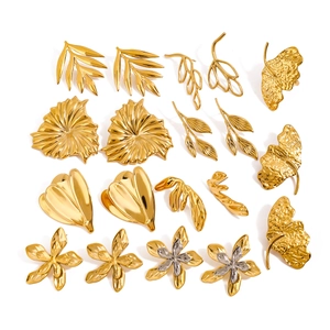 Gold and silver stainless steel earrings with botanical leaf and floral inspired designs
