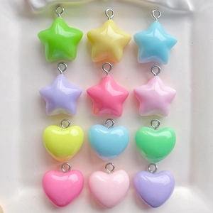 Colorful resin heart and star pendants with metal loops for DIY jewelry making