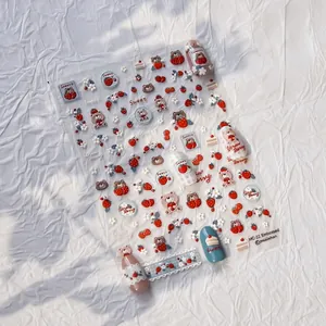 3D embossed nail stickers featuring cute strawberry and bear motifs for nail art