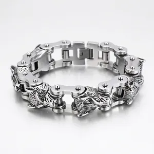 Wolfskopf Armband Herren Edelstahl Biker Motorradkette Punk Rock Hip Hop Gothic Schmuck Heavy Metal Zubehör