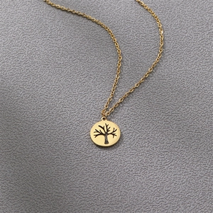 Golden stainless steel tree of life necklace with a hollow round pendant for men and women