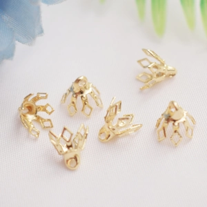 14K gold plated crown bead caps with hanging loops for DIY jewelry and tassel earring making