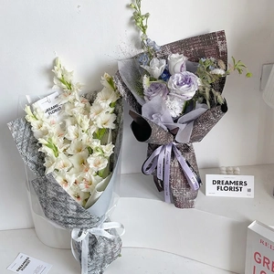 Elegant floral gift wrap featuring grey textured paper and premium dark brown printed paper