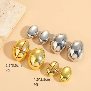 Minimalist oval metal hoop earrings in gold and silver finishes, multiple size options