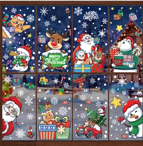 Set of 8 Christmas window stickers featuring Santa, reindeer, and snowmen designs