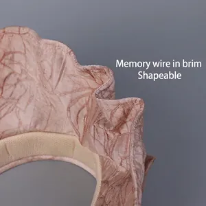 Elegant pink sun hat with leaf pattern jacquard and shapeable memory wire wave brim