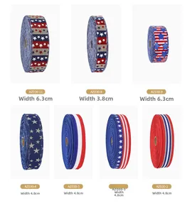 Detail view of American Independence Day themed ribbons in red white and blue star patterns