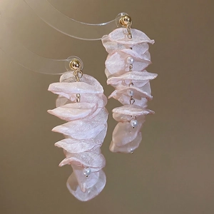 Chiffon Flower Dangle Earrings With Faux Artificial Pearl Long Tassel Sweet Elegant Romantic Jewelry Women With Silver Earring Post