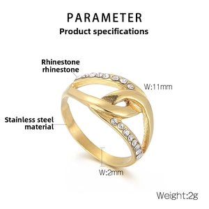 Detail specifications of stainless steel leaf ring with white rhinestones and open design