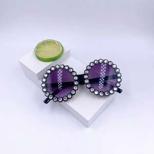 Kids round frame sunglasses with purple gradient lenses and sparkling rhinestones