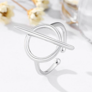 Polierter 925 Silber Minimalist Geometrischer Ring mit Kreis und Stab Design Damen
