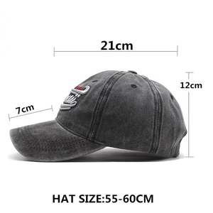Grey washed cotton baseball cap with 3D embroidery and dimensions 21x12x7cm