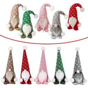 Set of 10 festive light-up Christmas gnomes in five colors with knit hats and faux fur beards