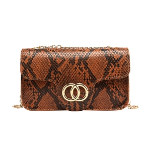 Chic snake-skin pattern crossbody bag with gold double-ring buckle and metal chain