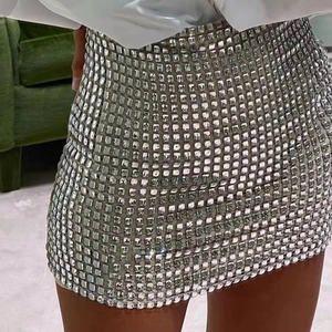 Silver Sequin Mini Skirt Shiny Metallic Bodycon High Waist Party Nightclub Evening Wear Polyester Elastane Slim Fit Sexy