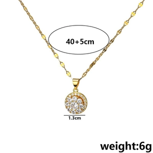 Golden titanium steel spinning pendant necklace with white cubic zirconia and 40+5cm chain