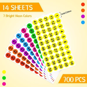 Close-up of 700 neon number stickers in 7 colors for labeling and inventory