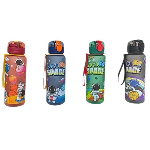 700ml Astronaut Cartoon Water Bottle Set with Carrying Strap in Four Matte Colors