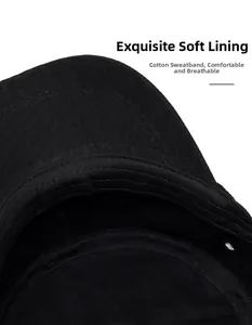 Close-up of the breathable soft inner lining and cotton sweatband of the black military cap