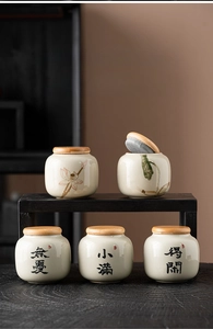 Detail of ceramic tea jars with bamboo lids and airtight seals for freshness