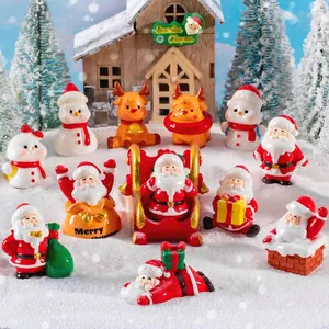 Resin Christmas Micro Landscape Figurines Mini Santa Claus Snowman Reindeer Sleigh Desktop DIY Crafts Holiday Decoration