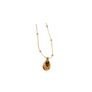 Collana vintage in acciaio inossidabile con pendente occhio di tigre e perline d'oro