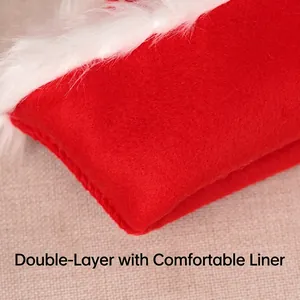 Thick red plush Santa hat with double-layer design and comfortable inner lining