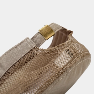 Khaki breathable mesh sports hat with adjustable metal buckle and honeycomb texture