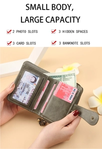 Green PU leather folding wallet showing internal multi-card slots and large capacity
