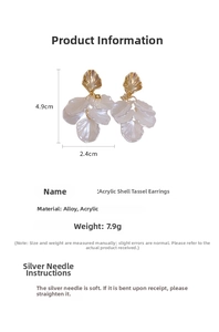 Detailed dimensions of white acrylic shell flower earrings with 4.9cm height and silver pins