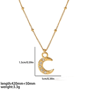 Titanium steel moon necklace with heart diamond pendant and dimension measurements