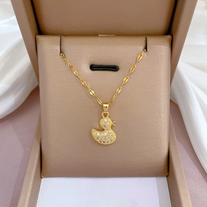 Duck Pendant Necklace Titanium Steel Chain Copper Inlaid Zircon Elegant Jewelry For Women