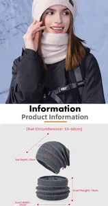 Dettagli del set invernale cappello e scaldacollo in maglia con misure e trama a coste
