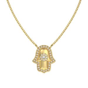 Élégant collier main de Fatma en argent S925 doré serti de zircons brillants et étincelants
