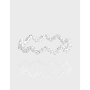 925 Sterling Silver Wave Twisted Adjustable Open Ring Minimalist Elegant Jewelry Gift For Women