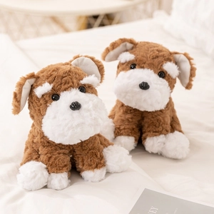 Cute Schnauzer stuffed animal plush toy for kids in brown and white fur