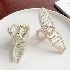 Elegant large acetate shark hair claws with rhinestones in pink and cream white
