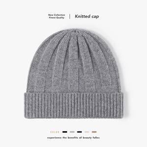 Unisex Wool Knitted Beanie Hat Winter Warm Thick Ribbed Cuff Skull Cap Solid Color Fisherman Hat Cold Weather Accessory