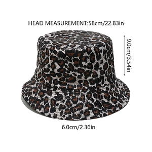 Detailed size chart for leopard print bucket hat with 58cm head circumference