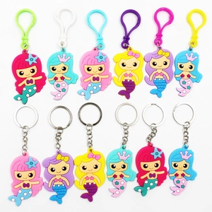 Set di 12 portachiavi a forma di sirena cartoon in PVC con ganci colorati in varie tonalità