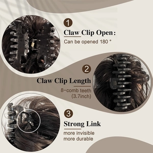 Detail of 3.7-inch messy bun claw clip with 8 teeth and 180-degree wide opening