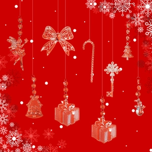 Clear acrylic Christmas ornament set featuring snowflake and candy cane on red backdrop