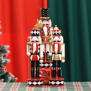Three 30cm wooden nutcracker king figures with diamond patterns for Christmas decor