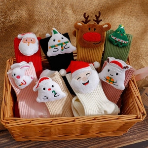Christmas Baby Floor Socks Combed Cotton 3D Cartoon Doll Non Slip Ribbed Mid Calf For Infants Toddlers