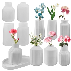 Macro detail of various textured silicone vase molds for DIY resin casting and flower pots