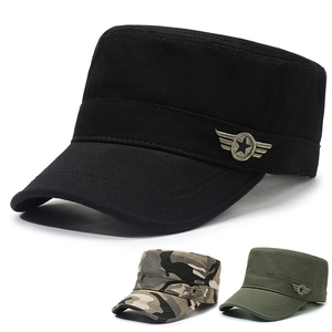 Casquette Cadet En Coton Chapeau Militaire Dessus Plat Broderie Réglable Respirant Protection Solaire Extérieur