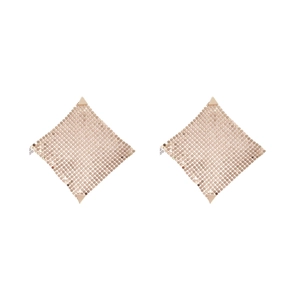 Exaggerated geometric rhombic rose gold mesh earrings with unique metallic texture