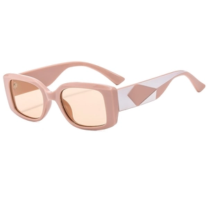 Chic square frame sunglasses with light orange lenses and pink thick geometric temples